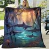 1pc Mystical Shark Pattern Flannel Blanket - Soft Polyester, Vibrant Underwater Forest Design, All-Season Cozy Throw for Beds And Sofas, Shark Decor