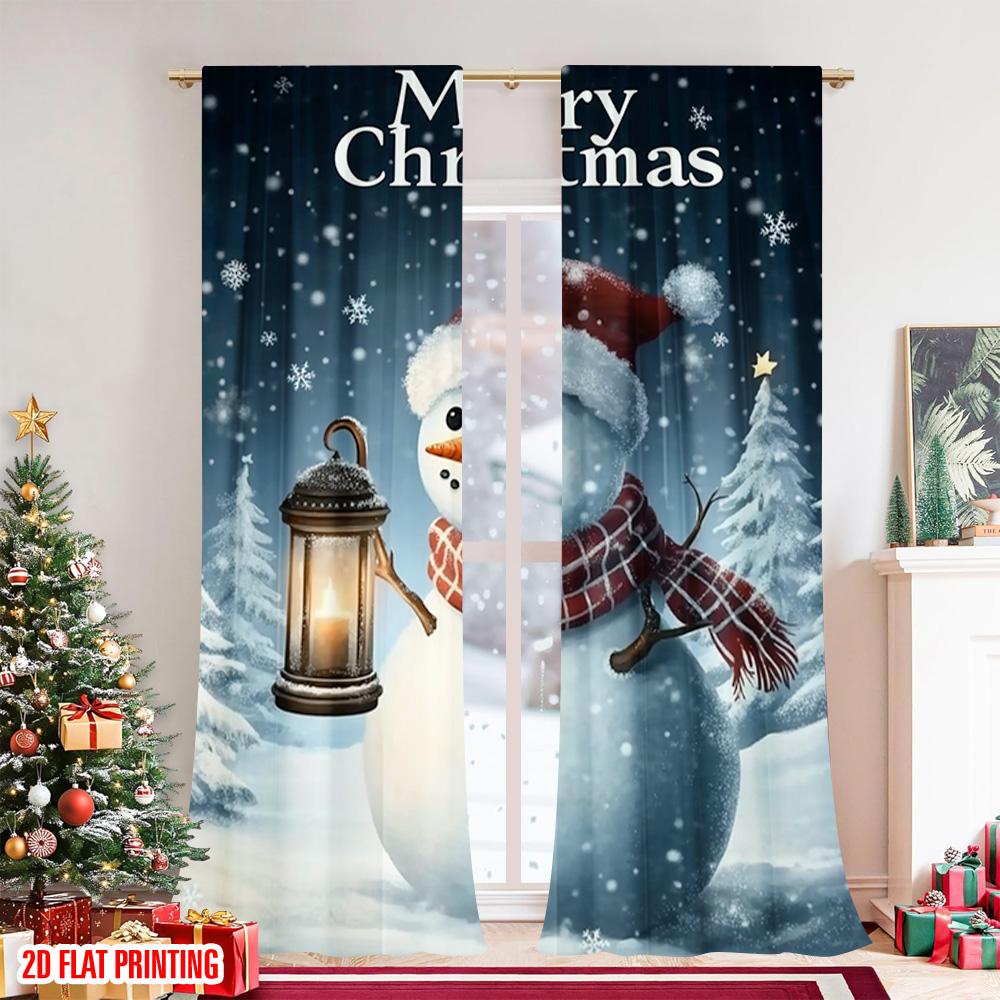 2pcs 2D Flat Printing Christmas Curtains Merry Christmas7 Versatile Durable Polyester Without Electricity Festive Wall Decor