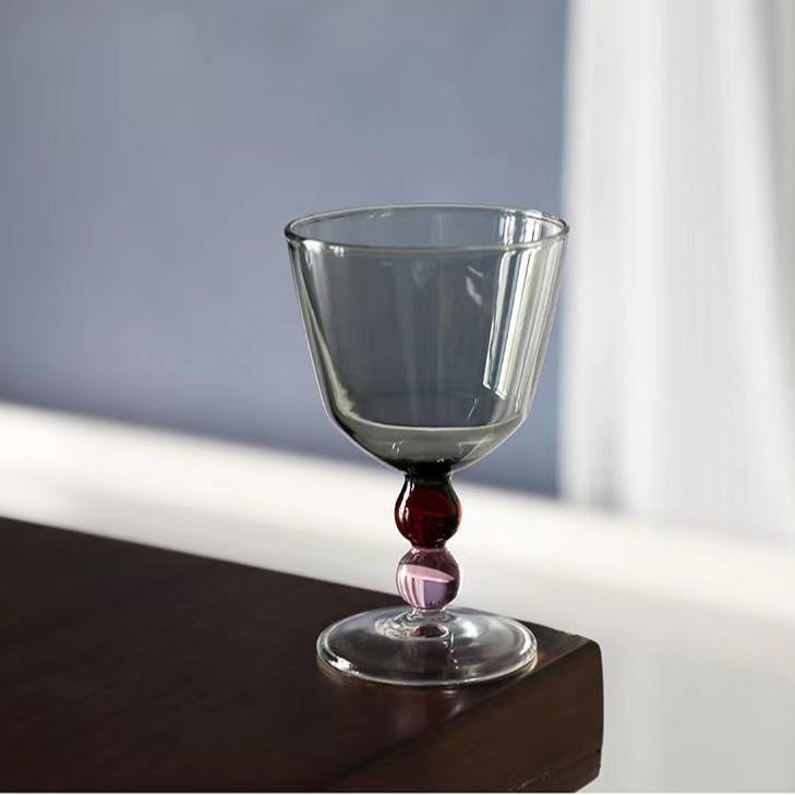 Vintage Stem Glass Multi-Purpose Colored Glass Cup for Cocktail Brandy Coffee Retro Style Home Bar Essential