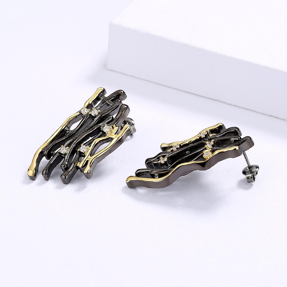 Fashion Jewelry Women 925  Stud Earrings Two Tone Gold Irregular Cocktail Party Earring Vintage Jewelry
