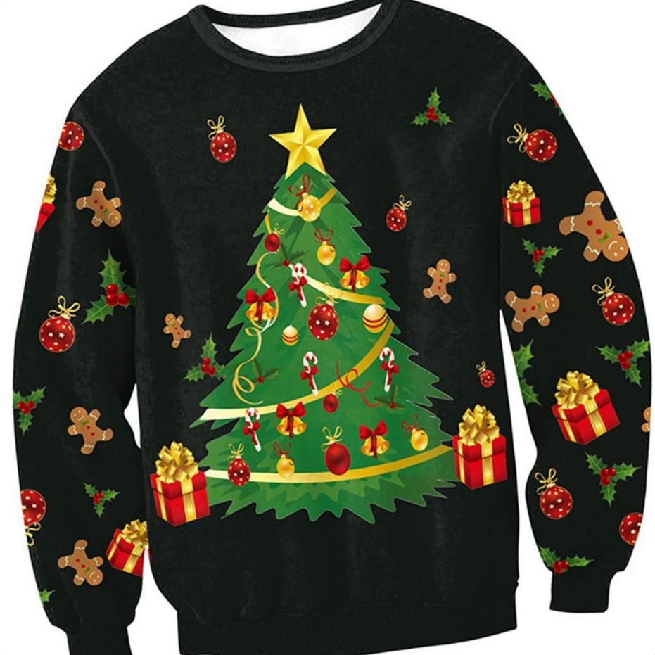 Loose Round Neck Sweatshirt Top Santa Claus Printed Long Sleeve Pullover