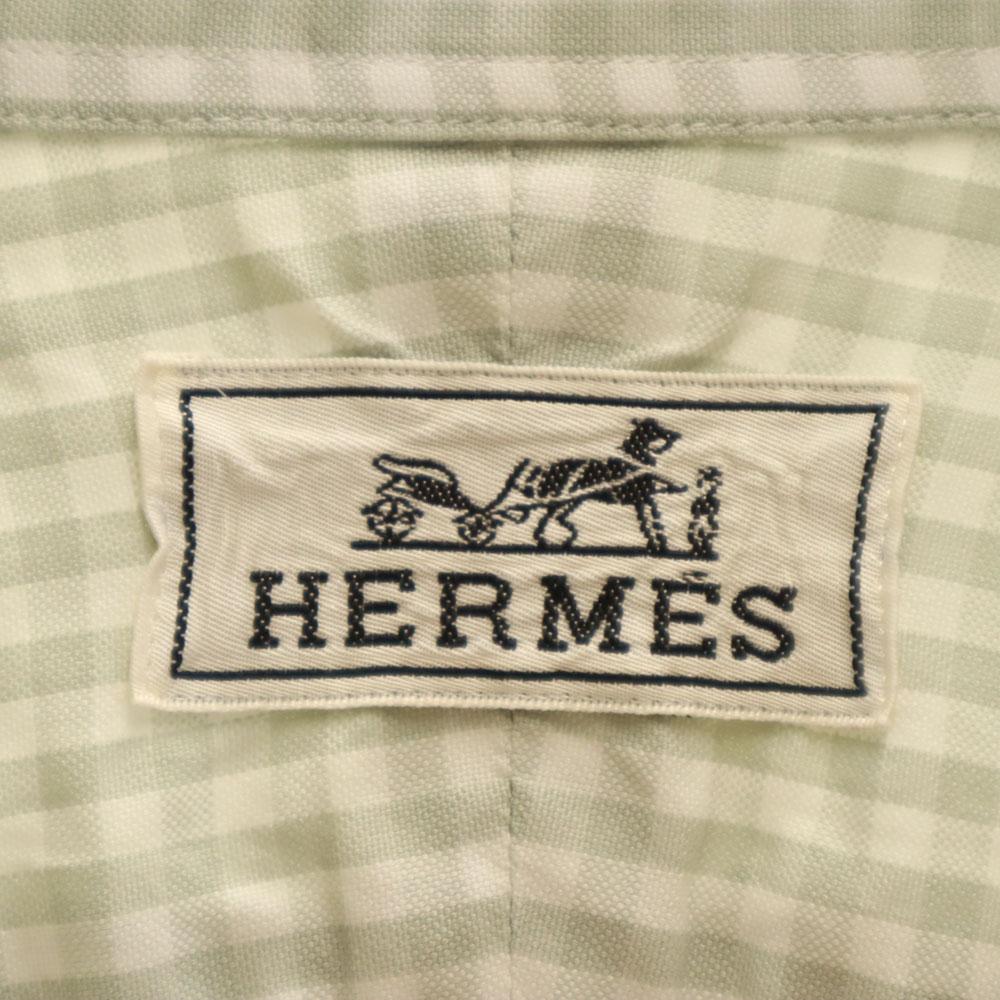 Hermes Hergestellt in Frankreich Altes Karomuster Langarm Button-down-Hemd 42 Herren Gebraucht
