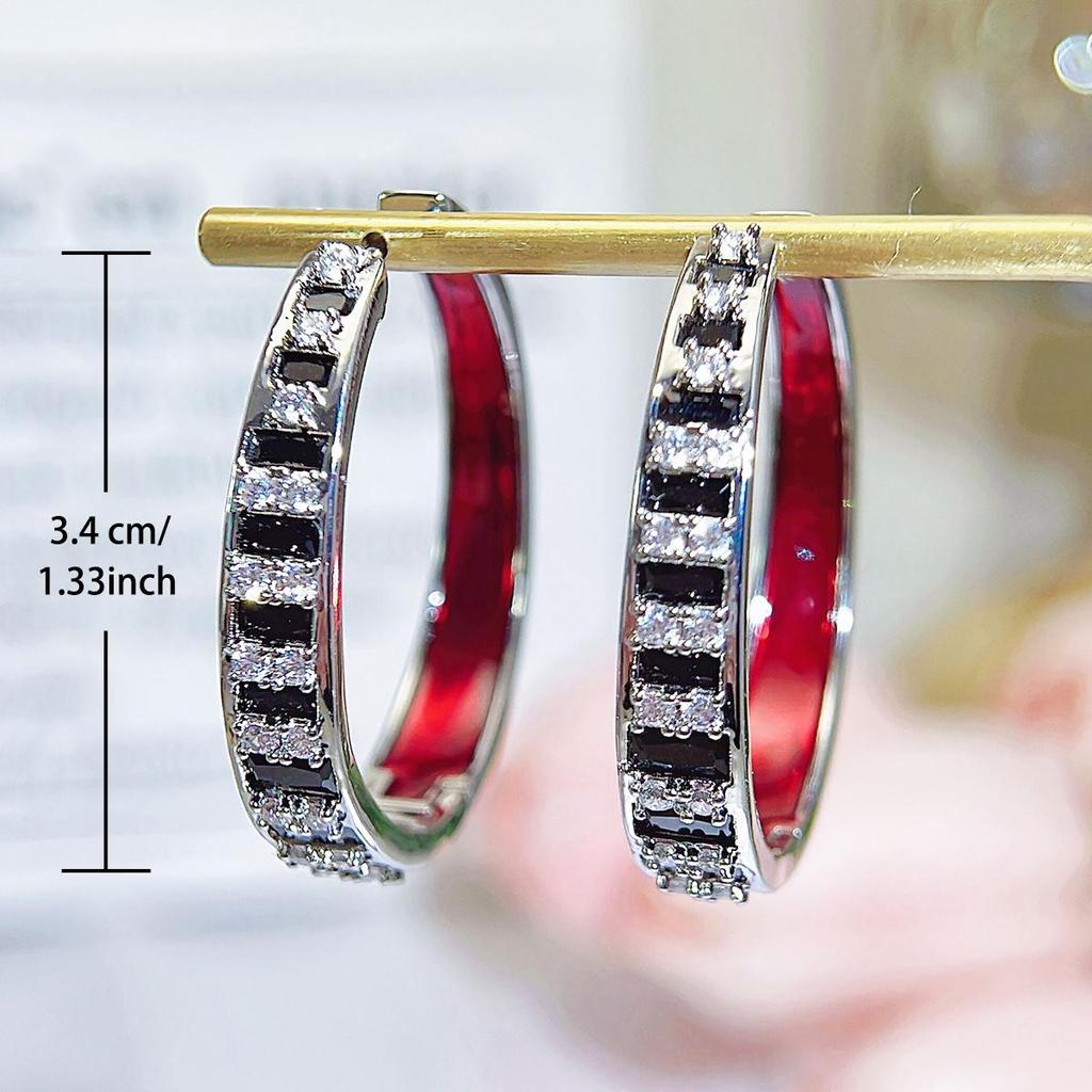 CMM Svarte og Hvite Zirkon Sirkel Ørekroker Europeisk og Amerikansk Stil Smykker Store Ørestikker for Kvinner