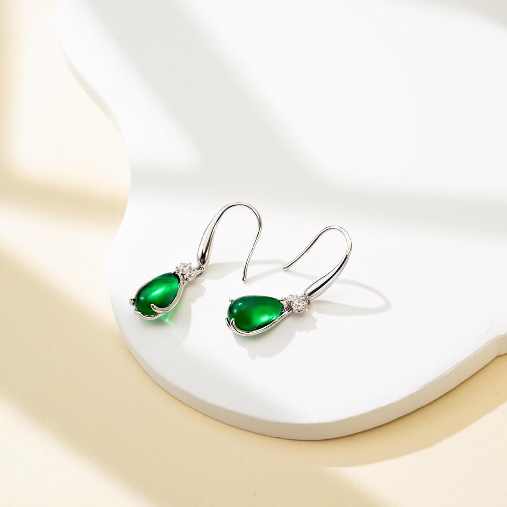 Emerald Earrings Drop May Birthstone Metal Hypoallergenic 925 Silver Hook Earrings Swaying Day Gift for Women FH.bird Women's Mother's