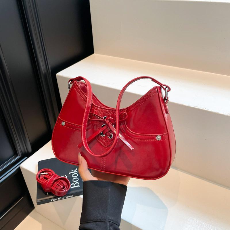 Personality Trendy Fashion Bow Underarm Bag Women's New Shoulder Texture Commuter Baguette Bag