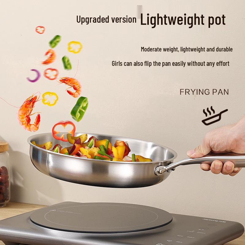 316L Stainless Steel Flat-Bottom Frying Pan with Lid, Non-Stick & No Coating, Multi-Purpose for Stir-Fry
