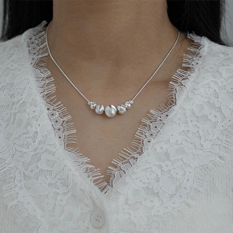 

925 Silver Scrub Ball Beaded Necklace For Women Girl Minimalist Classic Elegant Fashion Personality Clavicle Chain Party Jewelry