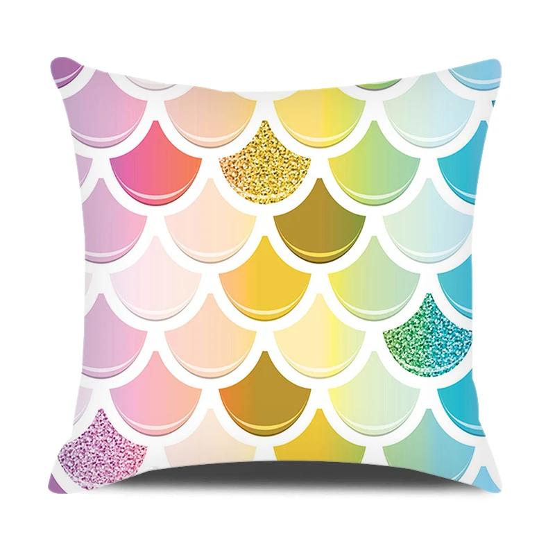 Mermaid Themed Party Decorations Cushion Cover Colorful Fish Scales Square Pillow Covers Home Decor Throw Pillow Case for Couch