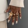 Summer Vacation Starfish Scallop Open Ring Set for Women Men Gold Color Glossy Alloy Flower Adjustable Ring Jewelry Gift