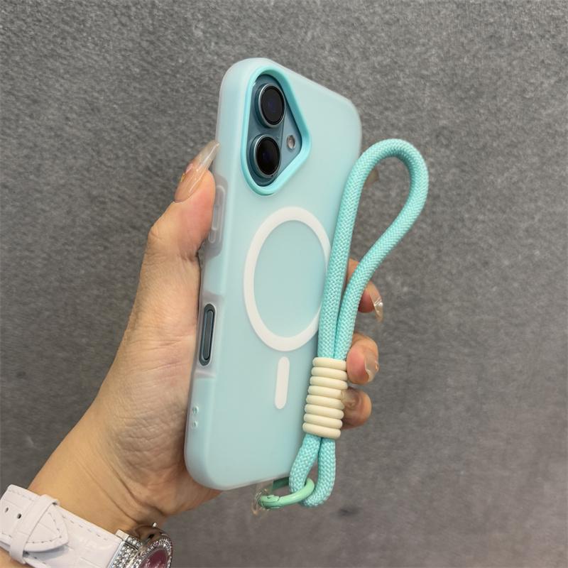 Luxury 3 IN 1 For Magsafe Lanyard Case for iPhone 16 15 14 Plus 13 12 Pro Max Wireless Charge Magnetic Clear Matte Soft Cover