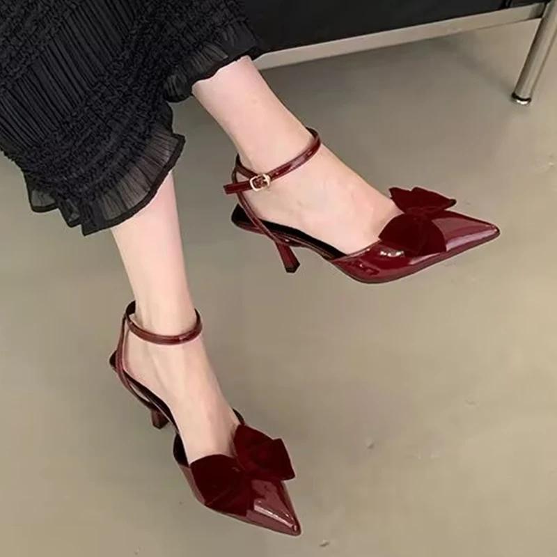Bow High Heels Sandals Women Pointed Toe Elegant Slippers  New Summer Sexy Wedding Pumps Shoes Designer De Dress Zapatillas