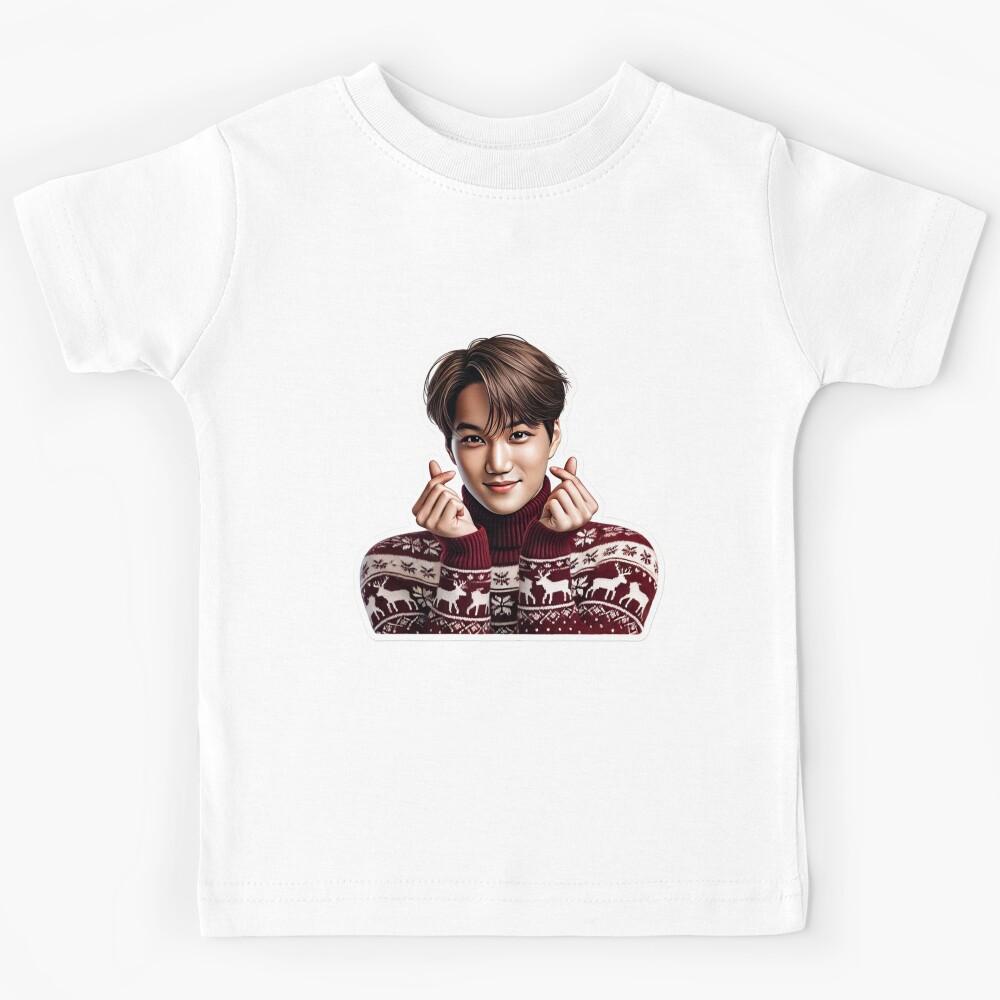 EXO Kai Holiday Sticker | Festive Kpop Sweater with Mistletoe and Korean Heart Gesture  Kids T-Shirt 140