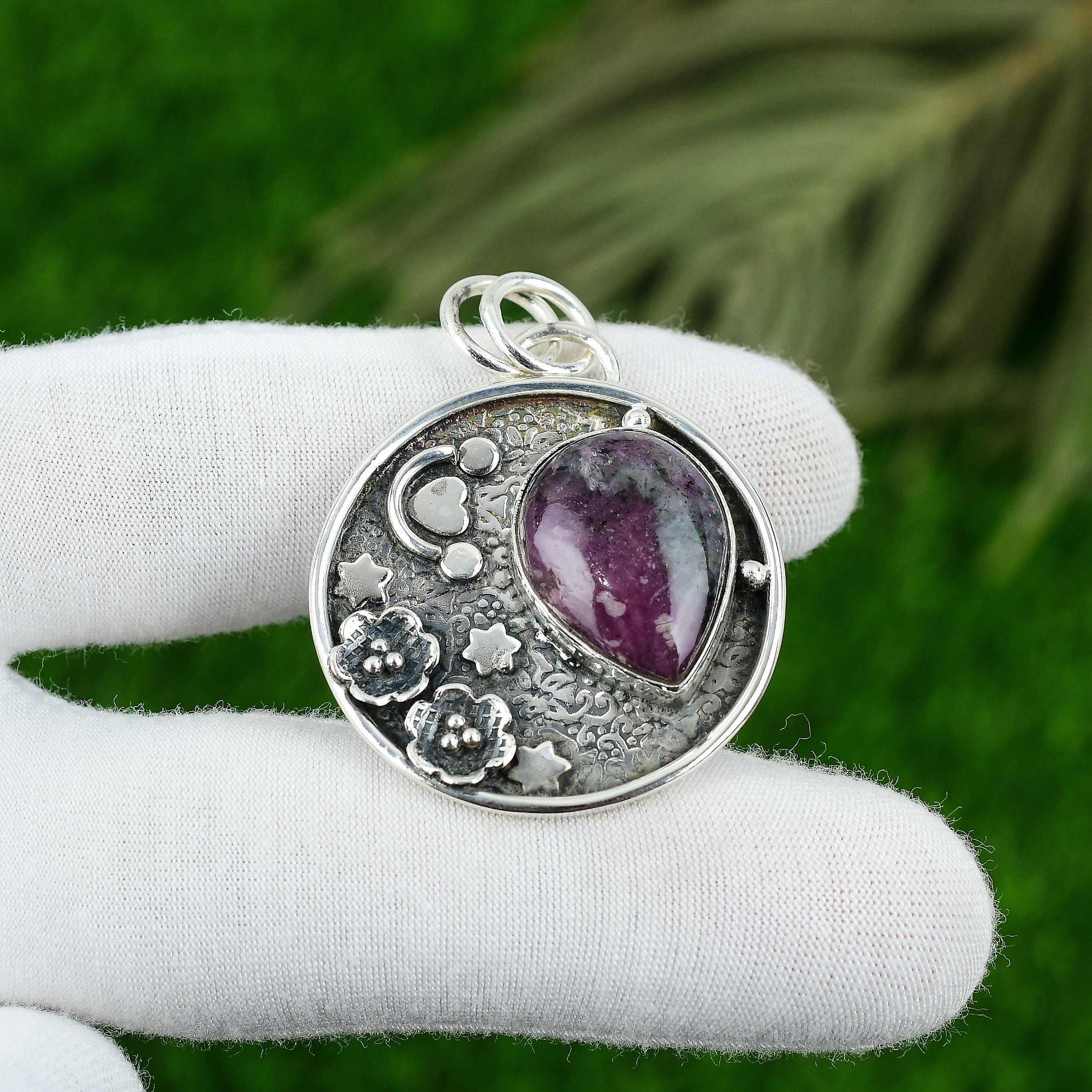 

Natural Eudialyte Gemstone Indian Jewelry 925 Sterling Silver Pendant For Women