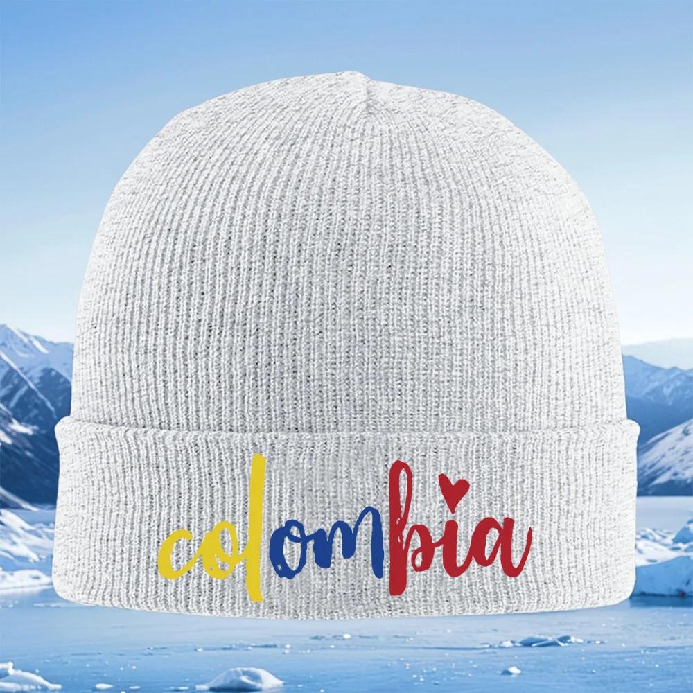 Kolumbie srdce štětec ručně psaný design vlajka Unisex Dámská Unisex Pletená čepice Beanie Čepice Pulover Zimní Termální Teplá Vánoční Outd