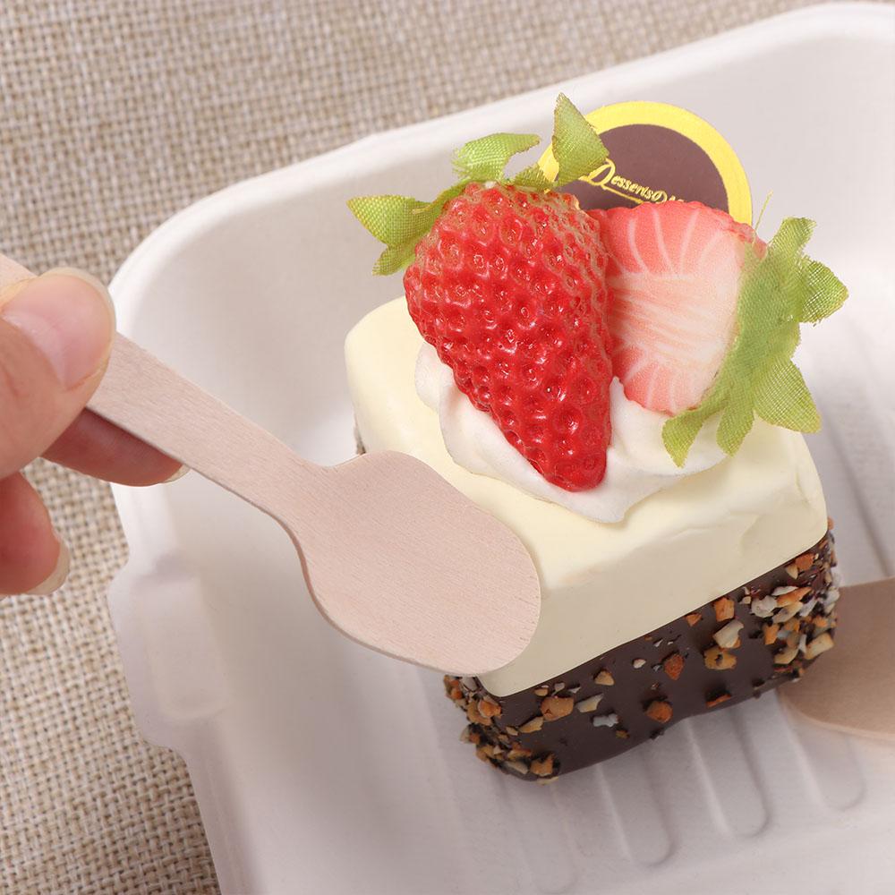 100 Stück Holz-Eisportionierer Einweg Mini-Holzgabel Besteck Joghurtlöffel Eisparty