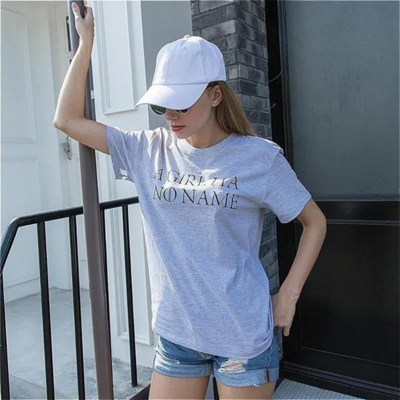 Fashion Clothes Summer T-shirts Women's Casual Short Sleeve Shirts Letter Printed Blouses Ladies Solid Color Loose Cotton T-shirts