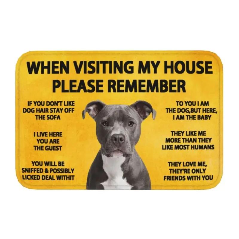 Please Remember Staffordshire Bull Terrier House Rules Doormat Mat Anti-Slip Kitchen Bath Living Room Entrance Rug Carpet