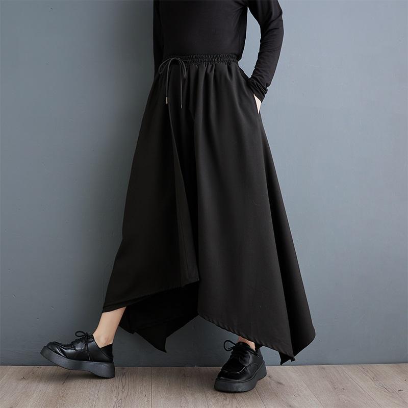 Černá Plus velikost Vintage vysoký Pas Ležérní volné jaro Podzim Léto široká noha Kalhoty Sukně Ženy Kalhoty