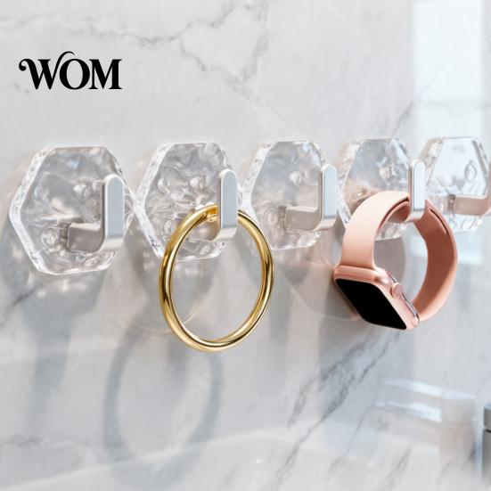Home Organization Hooks Acrylic Adhesive Hooks, Hexagonal Wave Shape, No Drilling Easy Clear Wall Installation Hook, Modern Style for Bathroom Kitchen