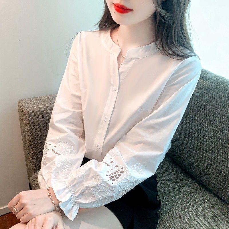 Spring and Autumn 2026 New Women s Cotton Shirt Long Sleeve Embroidered Vintage Loose New Chinese Style Top S белый