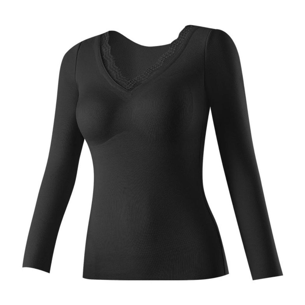 THEOPHEMIA Warm Winter Ultra Warm Cold Weather Long 5502 Women's Innerwear, Underwear, Undergarment, Innerwear, U-Neck, Sleeve, (L, Black)