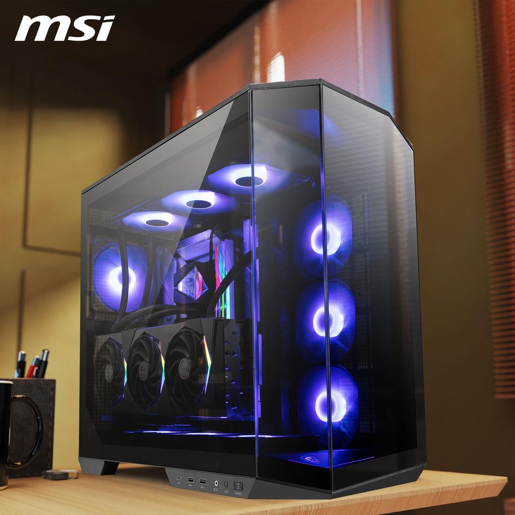 MSI MAG PANO 100R PZ PC Case, ATX Mid-Tower, Black, Pillarless Model, with 4 ARGB Fans, Tempered Glass Panel, Rear Connector Compatible (CS9191)