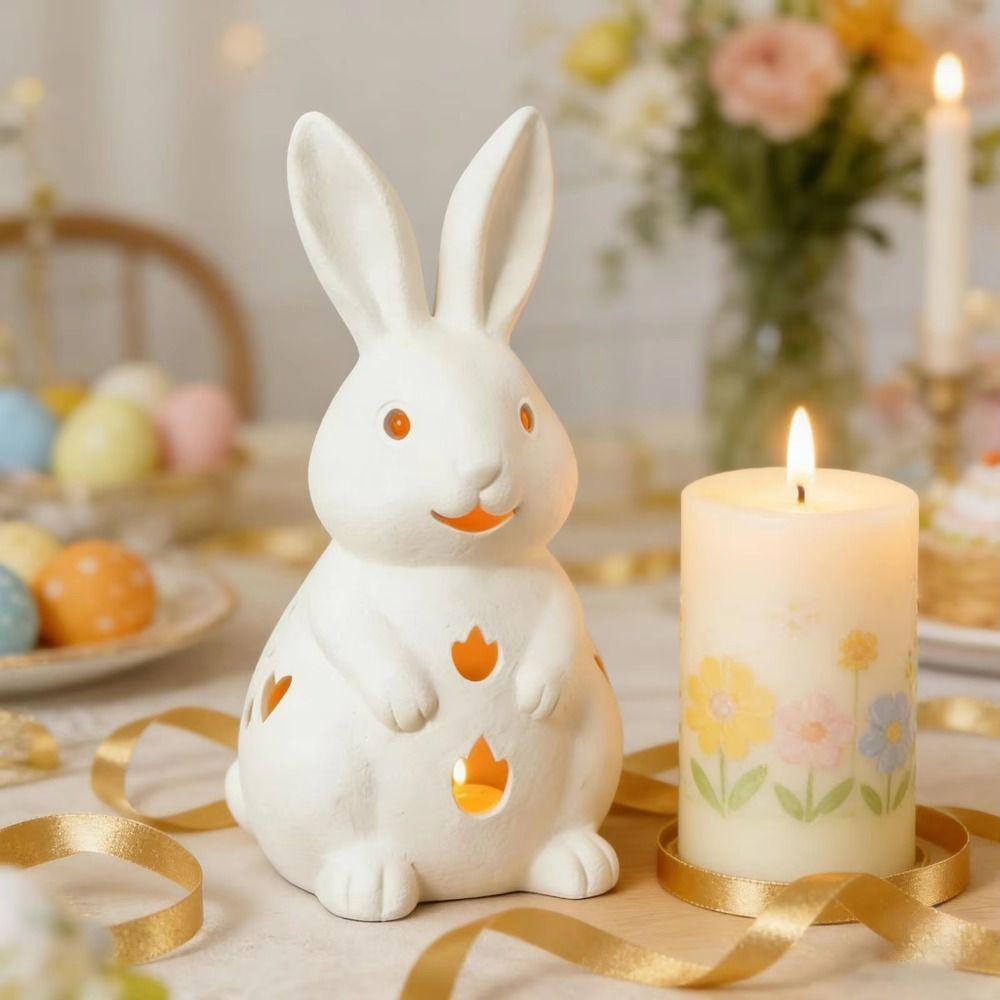 Creative Bunny Candle Holder White Easter Decoration Exquisite Rabbit Candlestick  Tabletop Display