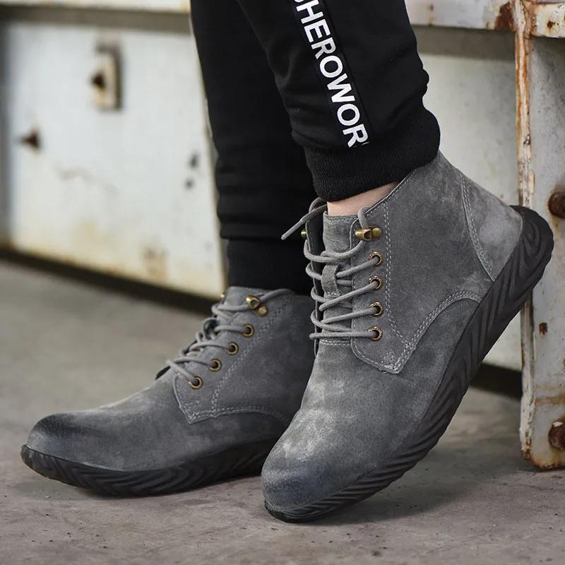 Mens Work Boots Fashion Outdoor Steel Toe Cow Leather Steel Toe Shoes Men Anti Slip Puncture Proof Safety Shoes Boot Man