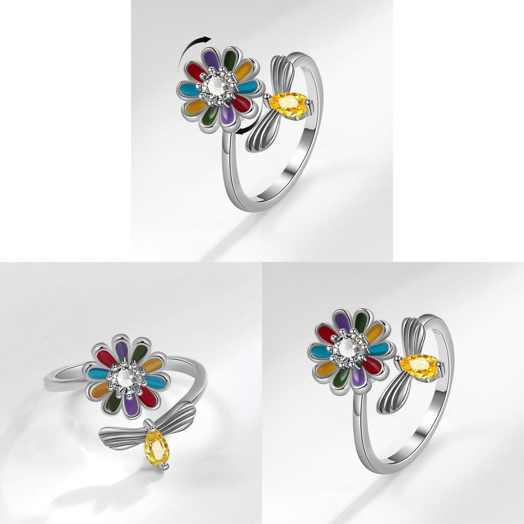 Copper Floral Ring With Zircon Stones For Women Spring Fashion Accessory