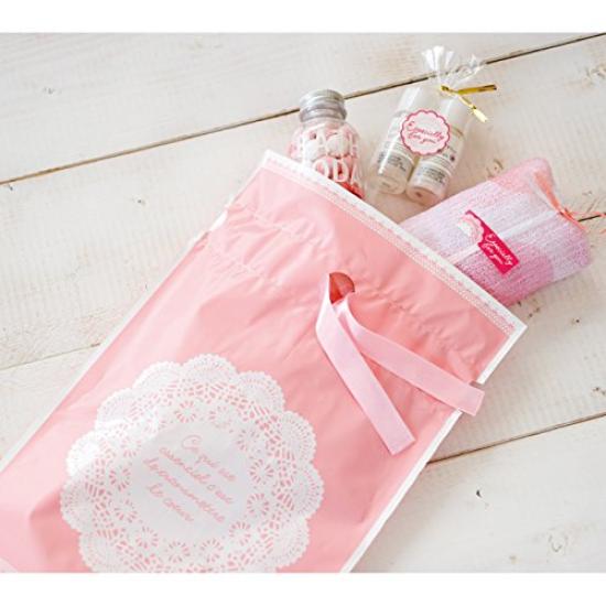 PE Gift Bag with Ribbon, Lace, pink-M (20 Pieces) LA-RBM