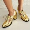 Moda 2025 Nuevos Zapatos de Salón Huecos Transpirables para Mujer Brogue Poco Profundo Zapatos Oxford Vintage para Dama con Cordones Tacones Altos Gruesos Femenino Dorado Plateado