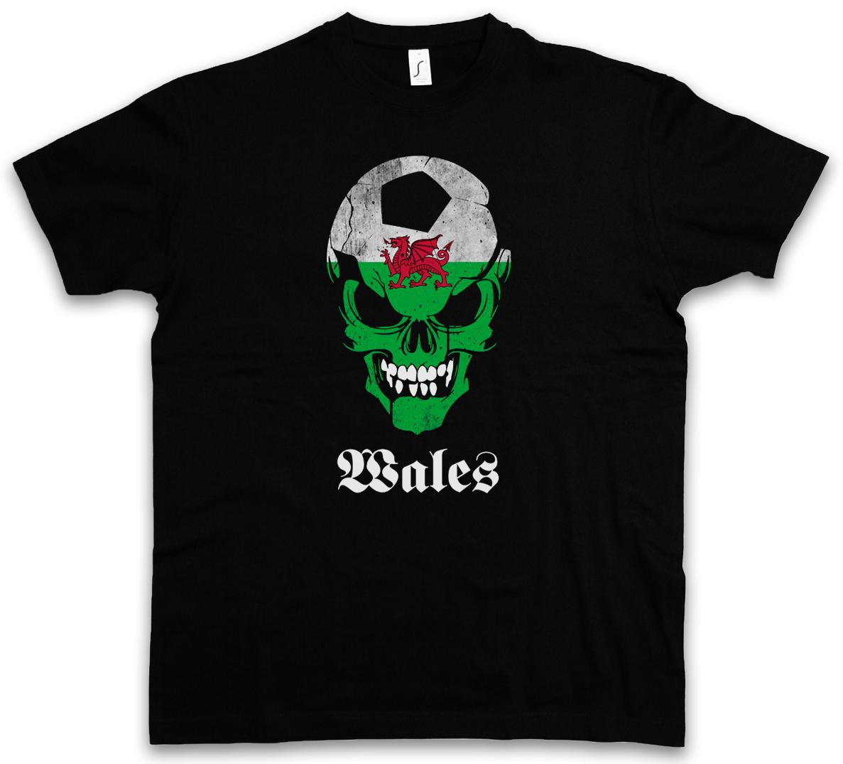 CLASSIC WALES FOOTBALL SOCCER SKULL FLAG T-SHIRT Fußball Fan Hooligan UK XXXL