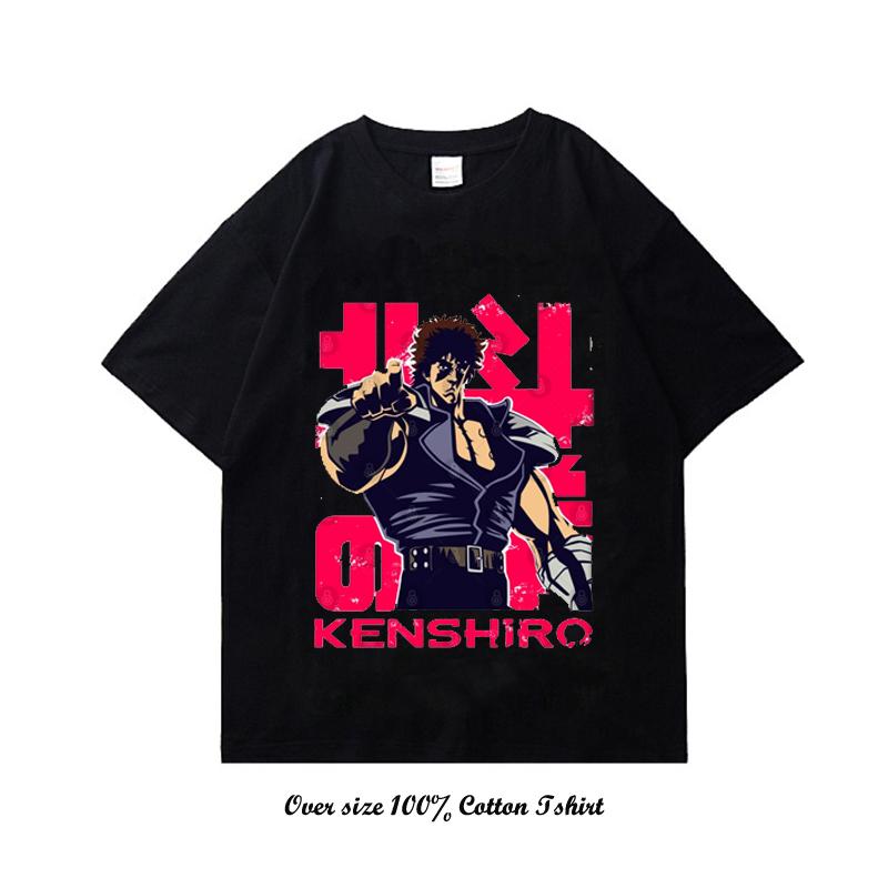 Pěst Hvězdy Severu Černé Hip-Hopové Harajuku Streetwearové Tričko s Potiskem Japonského Anime Bavlněné Ležérní Tričko Letní s Krátkým Rukávem