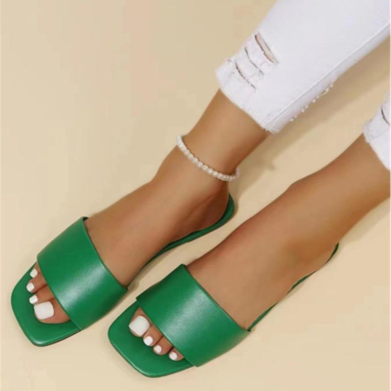 Fashion Single Slide Sandals Solid Color Women Slippers Summer Outdoor Sandy Beach Open Toe Flat Shoes