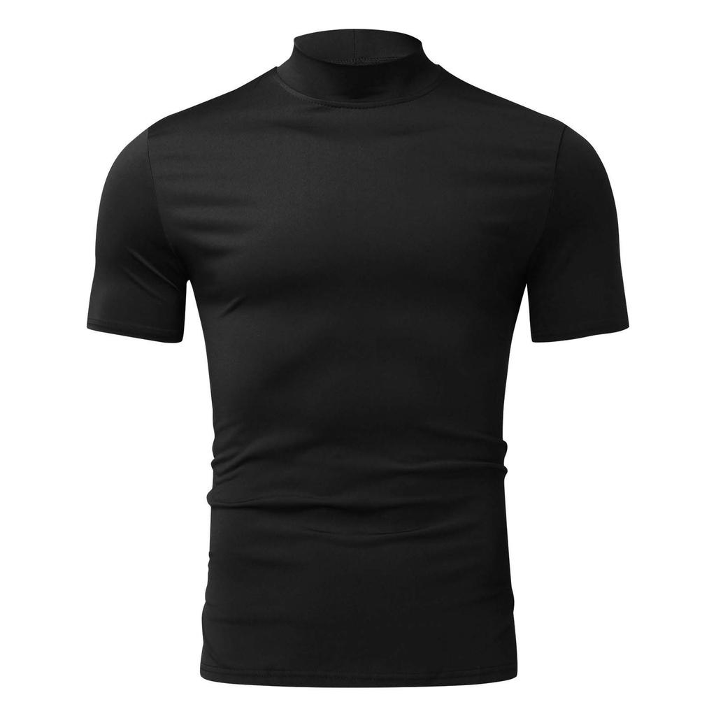 Men's Short Sleeve Turtleneck Shirt Slim Fit Stretch Soft Fabric Casual Top for Everyday Wear