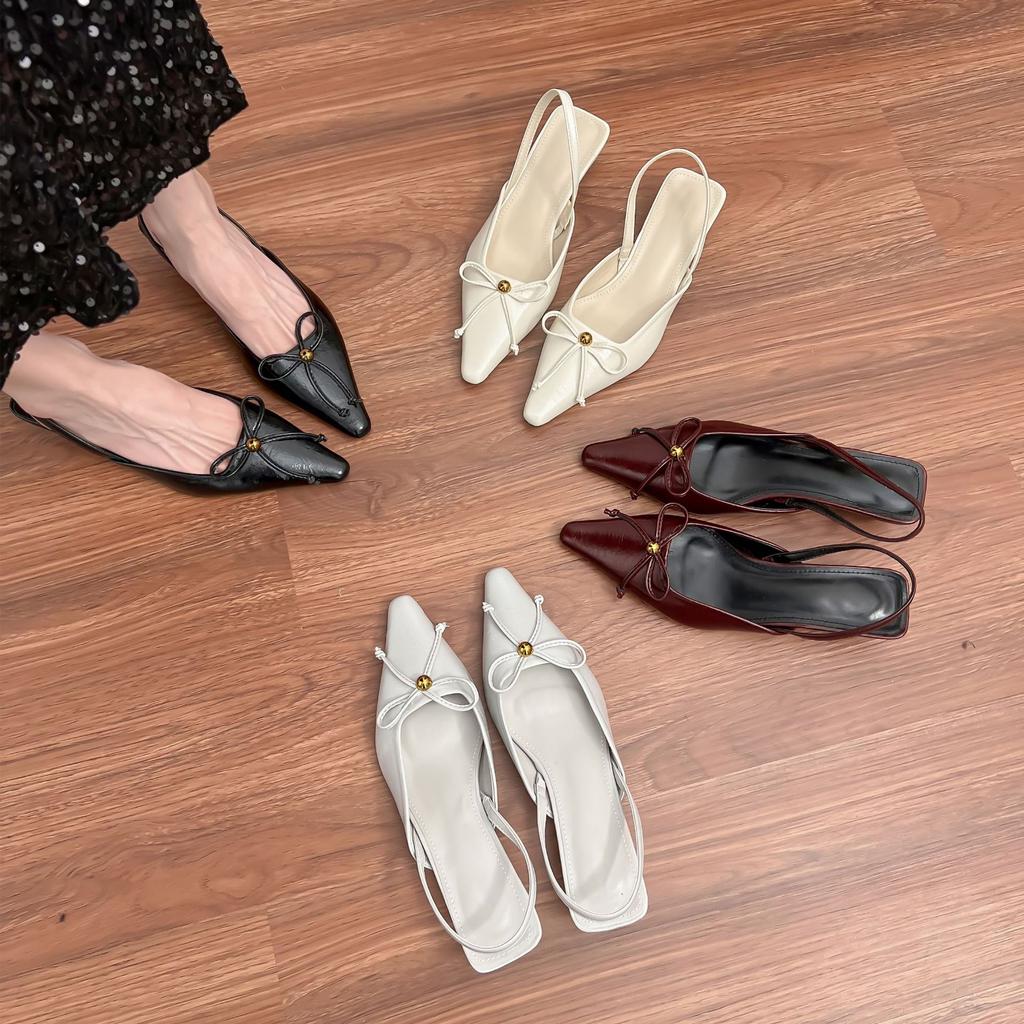 Pointed single shoes women's bow high-end French high heels women's thin heels outer wear empty women's shoes 2025 spring women's