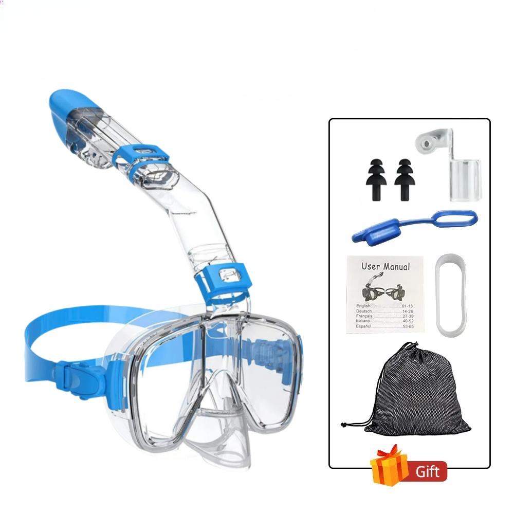 Snorkel and Diving Mask Foldable Anti-Fog Diving Mask Set with Full Dry Top System Adults Diving Goggles Diving Camera Support