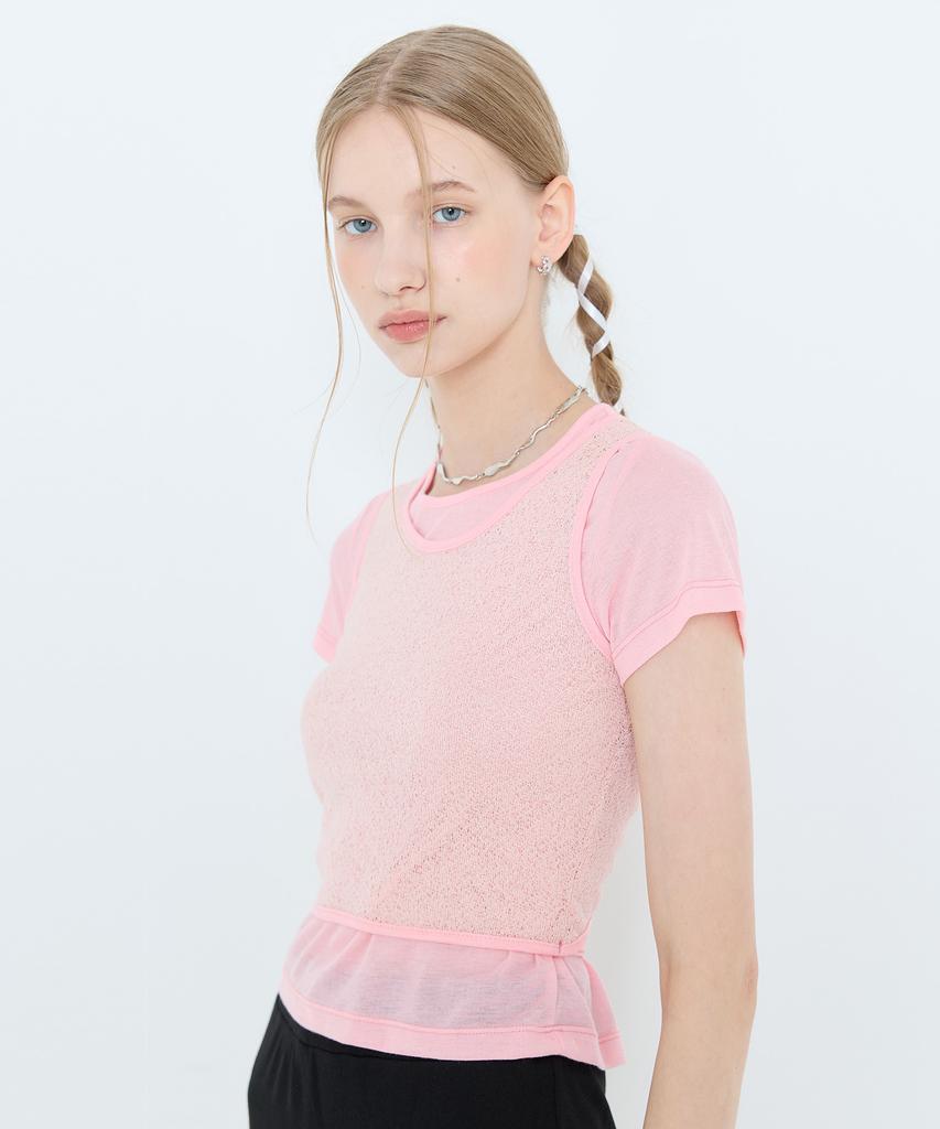 LARTIGENT L4 Ribbon Layerd T-Shirt(Pink)