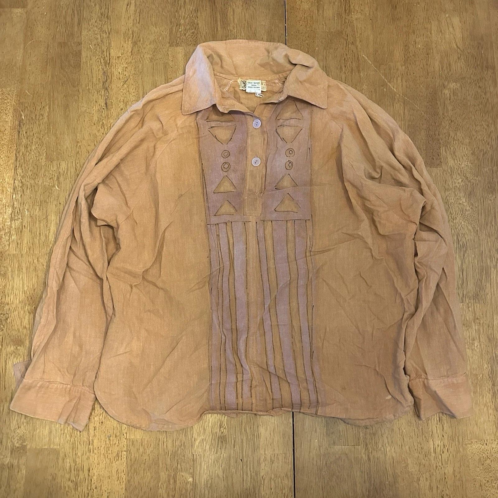 Winter Sun Ecuador Button Up Shirt Medium Orange Tribal Aztec Vintage 4XL