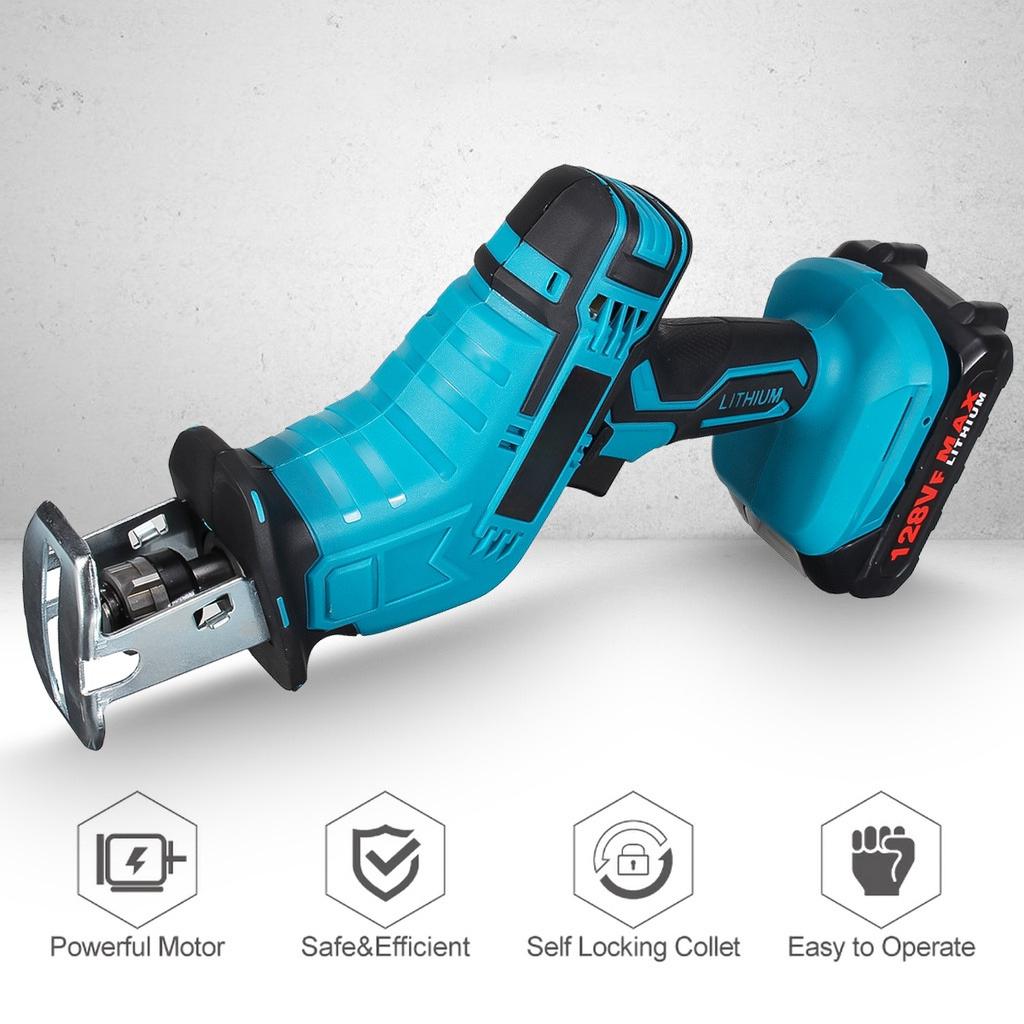 Blue Cordless Electric Reciprocating Saw with 1/2PC Li-ion Battery Wood Metal PVC Pipe Cutting Tool