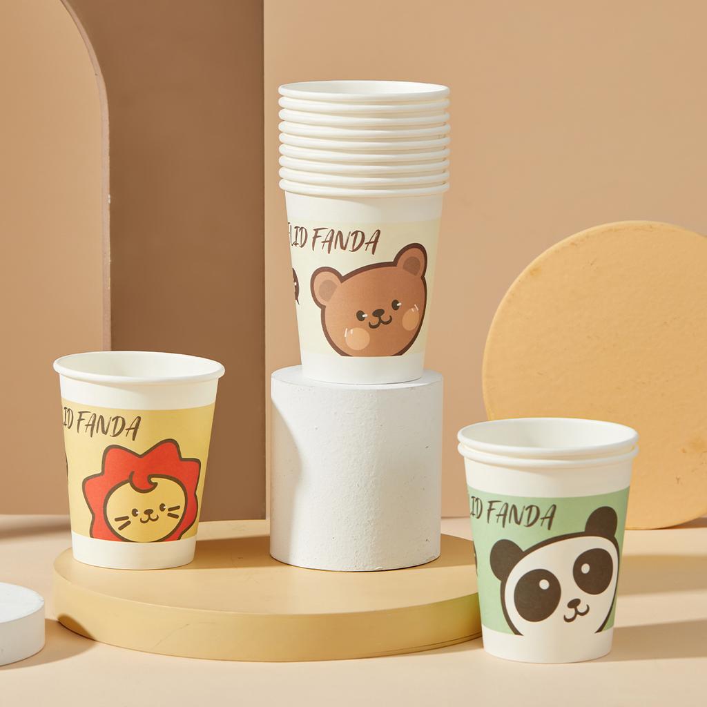 50pcs 250ML Disposable Cup Office Cartoon Leak Proof Thickened Paper Cups Party Supplies Disposable Tableware