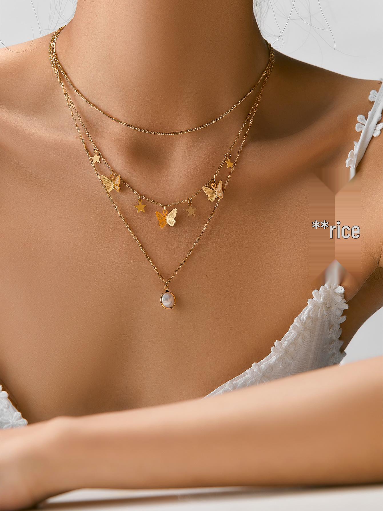

Европейская и американская мода многослойное ожерелье с подвеской в виде бабочки, звезды и искусственного жемчуга