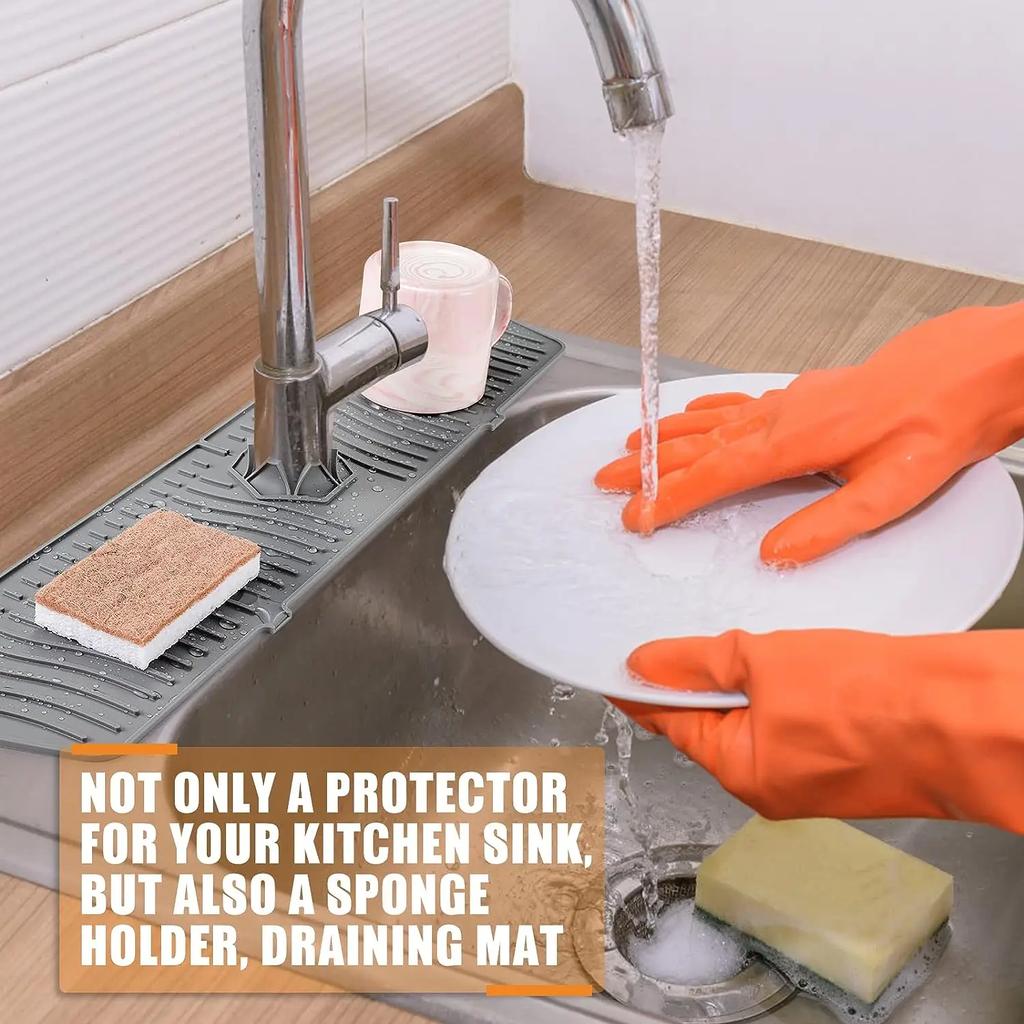 Large Sink Splash Guard 30 Inch Silicone Faucet Handle Drip Catcher Tray Longer Silicone Sink Mat for Kitchen Bathroom