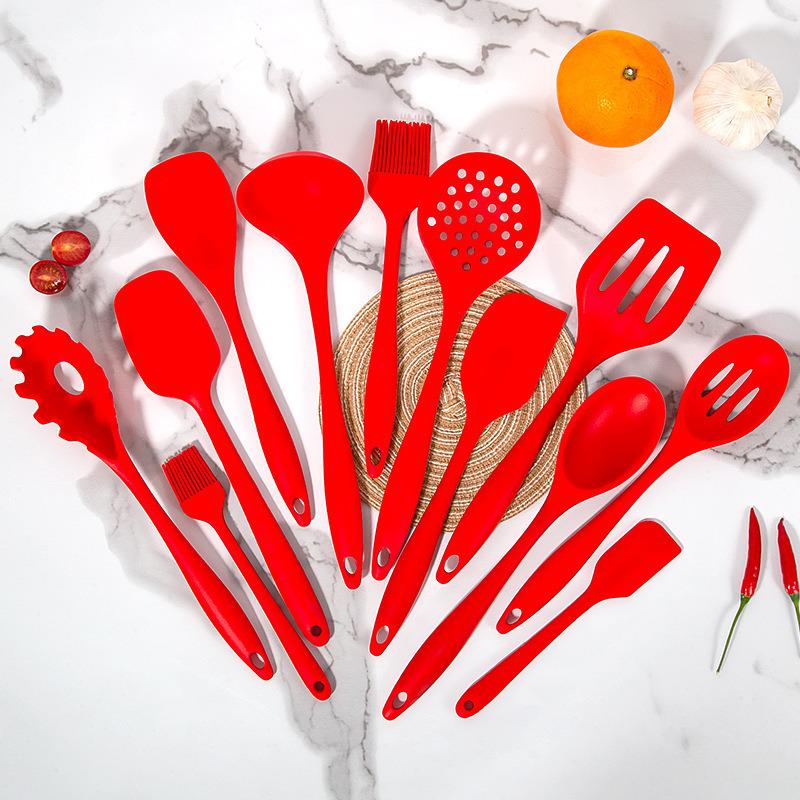 12-Piece One-Piece Silicone Kitchen Utensil Set - Food Grade Spatula, Spoon & Shovel
