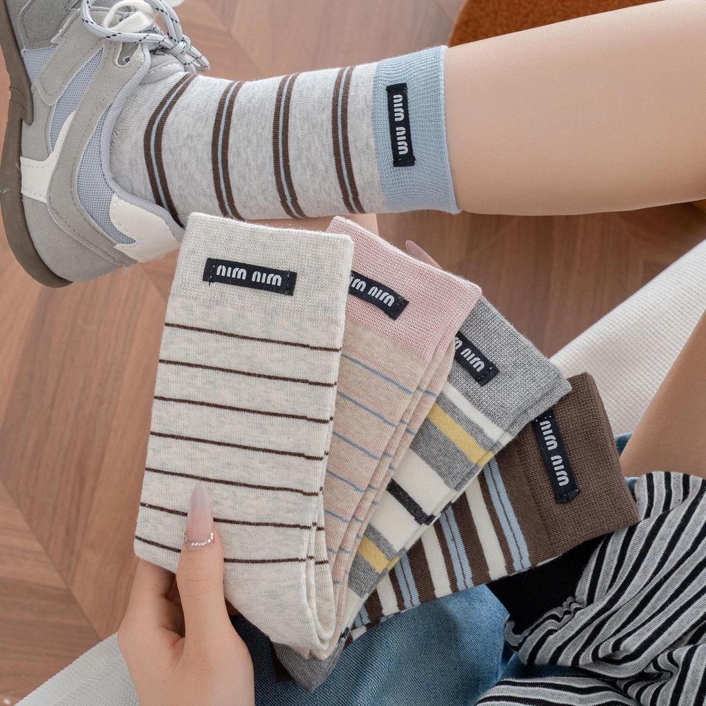 Damrandiga mellanhöga strumpor: Vår & Höst Bomull, Miu Stil, Koreansk & Japanskt Inspirerad, Knähöga Sporttrend