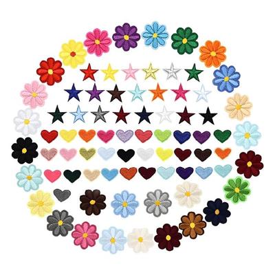 80 Pièces Applique Brodée Étoile Florale Forme de Cœur Patchs à Coudre Pour Vestes Décoration de Vêtements Accessoires de Couture