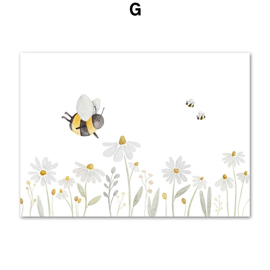 Boho Space Rocket Bear Rabbit Hedgehog Bee Flowers Nursery Posters Wall Art Print Canvas Painting Baby Kids Room Home ation