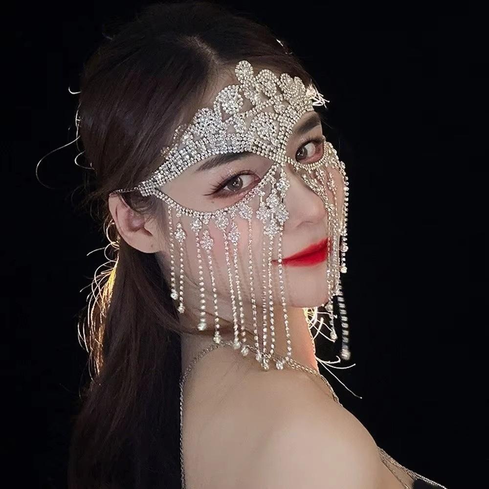 Retro Face Chain Luxury Veil Mask Bohemian Style Tassel Mask for Women
