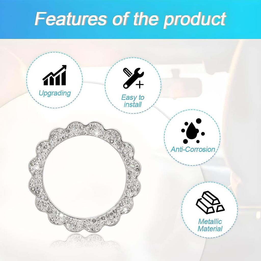Bling Car Push to Start Button Sticker, Crystal Rhinestone Vehicle Engine Start Stop Ring Decal, Auto Interior Key Ignition Knob Ring Cover