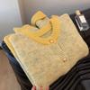 Yellow Short Sweater Coat for Women Spring Autumn Outfit Lazy Style Knitted Cardigan Top